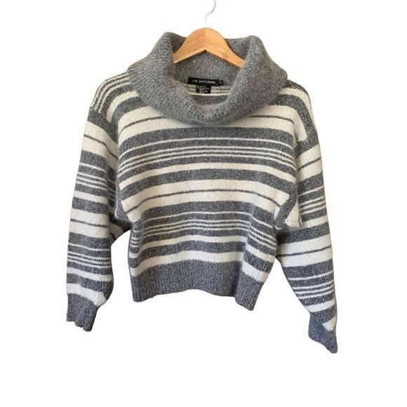I.B. Diffusion Vintage Angora Blend Striped Cowl Neck Sweater Gray, White Size - Picture 11 of 12
